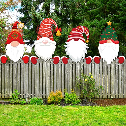 Amyhill 4 Pcs Christmas Fence Peeker Decoration Garden Yard Decorations Xmas Outdoor Garden Fence Sign Ornament Christmas Peeker Art for Holiday Patio Home DecorNovel Style - Image 1