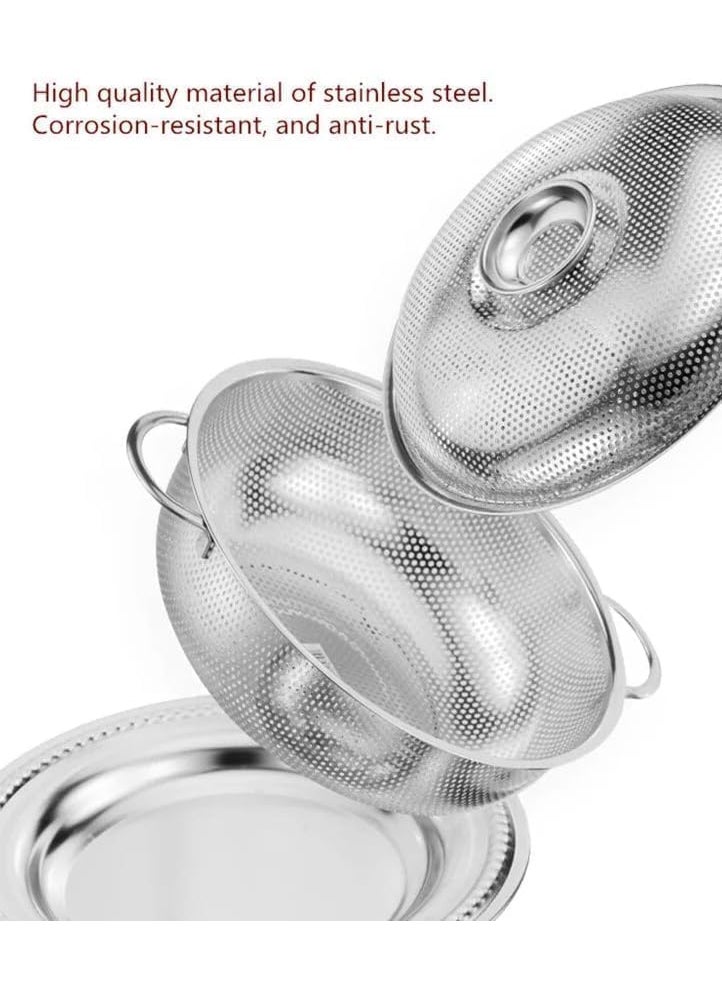 Darkness - DARKNESS Multipurpose Stainless Steel Drain Basket Rice Sieve Fruit and Vegetable Basket Multi-Purpose Drain Basket for Home Kitchen Fruit Basket with Cover and Plate - Image 1
