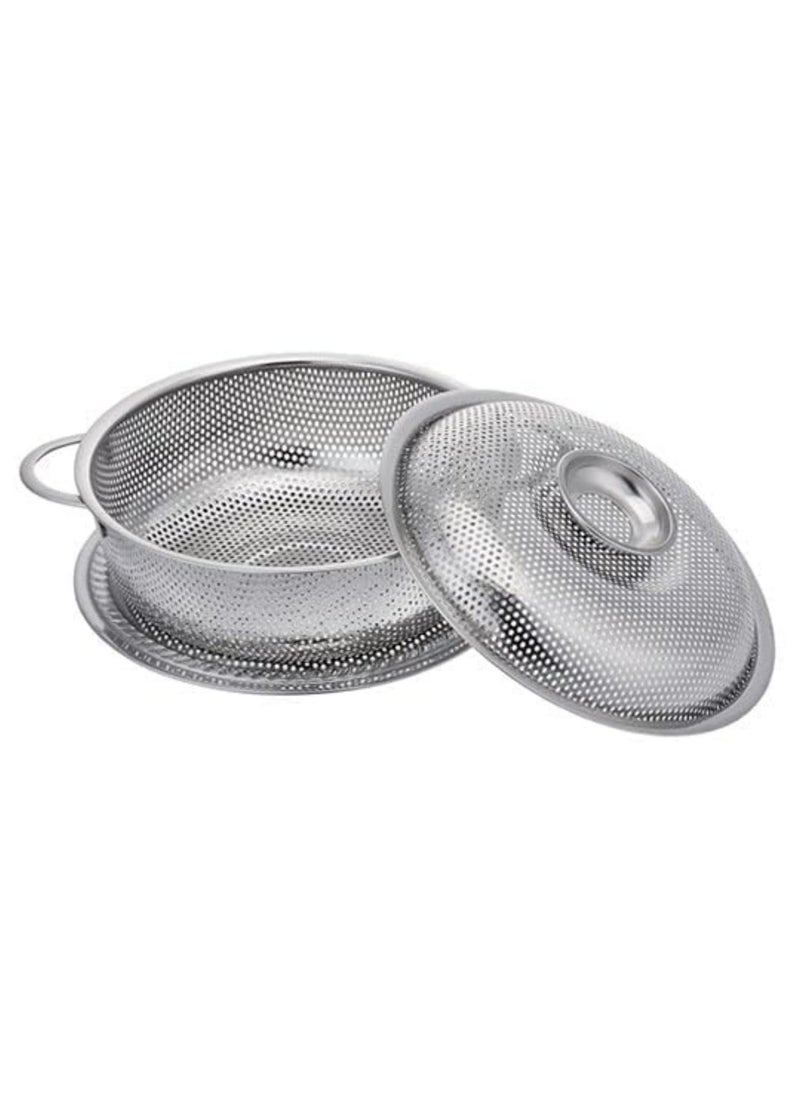 Darkness - DARKNESS Multipurpose Stainless Steel Drain Basket Rice Sieve Fruit and Vegetable Basket Multi-Purpose Drain Basket for Home Kitchen Fruit Basket with Cover and Plate - Image 1