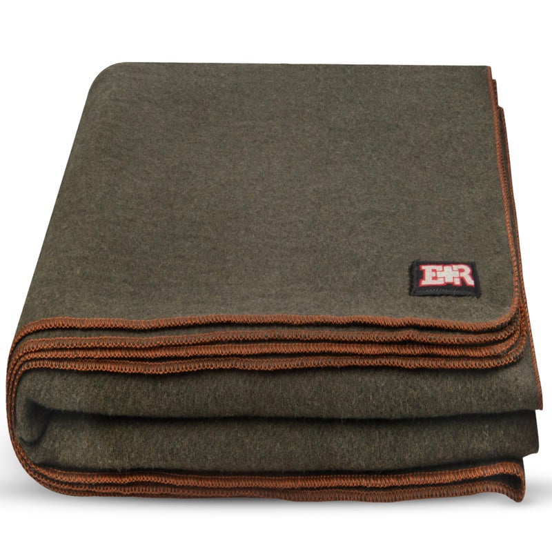Military Wool Blanket  80 Wool Washable Perfect for Outdoors Camping Picnic Travel Car  Bushcraft Emergency Blanket 96 x 66 5 lbs  Olive Drab Green  Twin