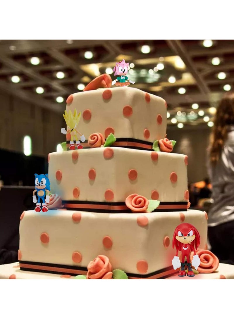 Sonic Movable Doll Toys Cake Salute Hat 6 Pieces Kids, Birthday Decorations Party Supplies Collection Toys Set  - Image 3