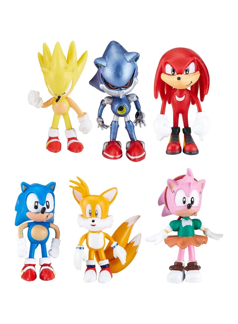 Sonic Movable Doll Toys Cake Salute Hat 6 Pieces Kids, Birthday Decorations Party Supplies Collection Toys Set  - Image 1