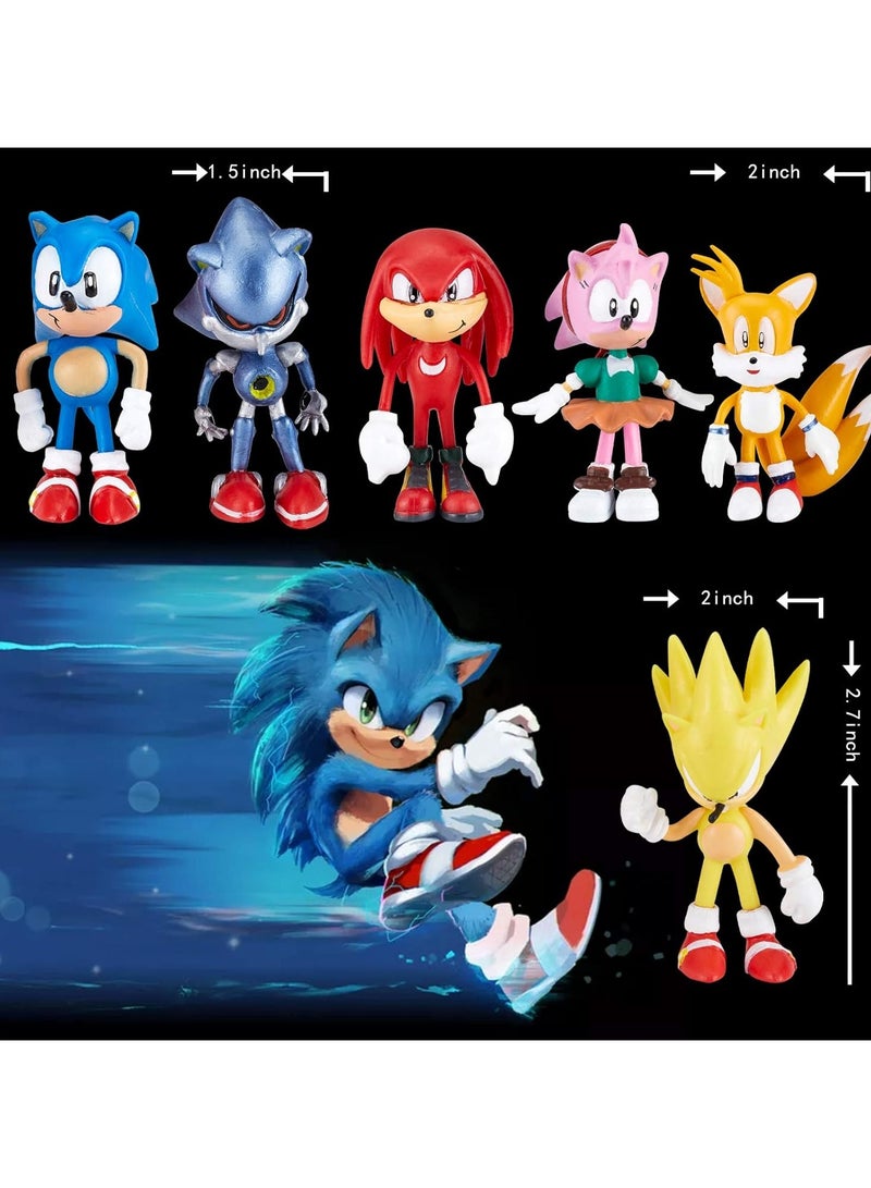 Sonic Movable Doll Toys Cake Salute Hat 6 Pieces Kids, Birthday Decorations Party Supplies Collection Toys Set  - Image 2