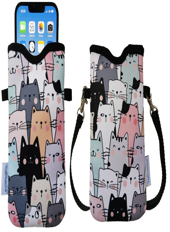 Tainada Men Women Neoprene Phone Sleeve Pouch Case Bag with Crossbody Strap/Neck Lanyard for iPhone 16/15/14 Pro Max, 16/15/14 Plus, Samsung S25, A55, Google Pixel 9 (Doodle Cats Style 1) - Image 1