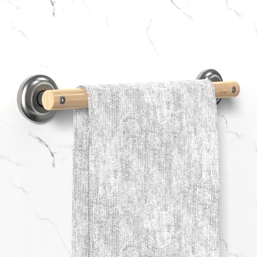 AquaChase Natural Bamboo Grab Bar for Bathroom Toilet ADA Compliant Balance Assist Handrail for Handicap and Seniors 16in Brushed Nickel - Image 3