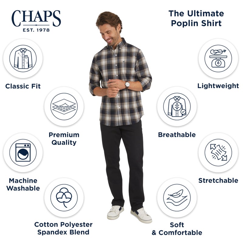 Chaps Men's Classic Fit Long Sleeve Button Down Stretch Poplin Casual Shirt, Chestnut, Large - Image 4