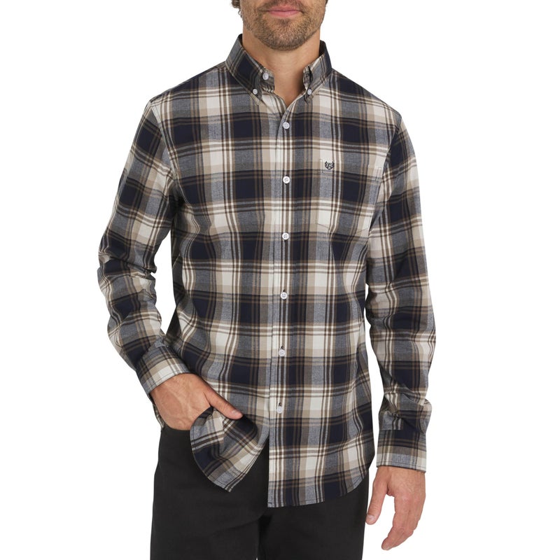 Chaps Men's Classic Fit Long Sleeve Button Down Stretch Poplin Casual Shirt, Chestnut, Large - Image 1