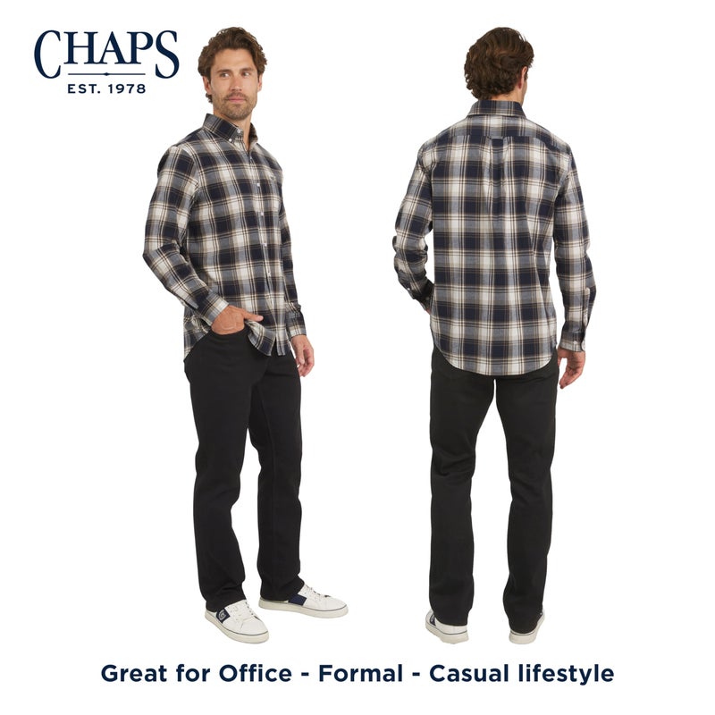 Chaps Men's Classic Fit Long Sleeve Button Down Stretch Poplin Casual Shirt, Chestnut, Large - Image 3