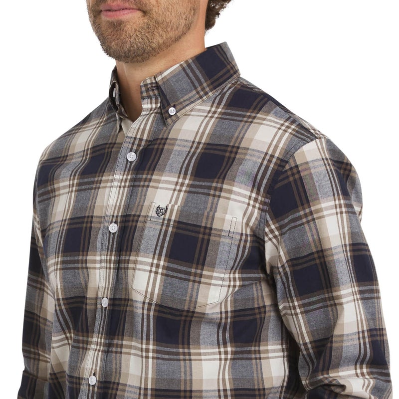 Chaps Men's Classic Fit Long Sleeve Button Down Stretch Poplin Casual Shirt, Chestnut, Large - Image 2