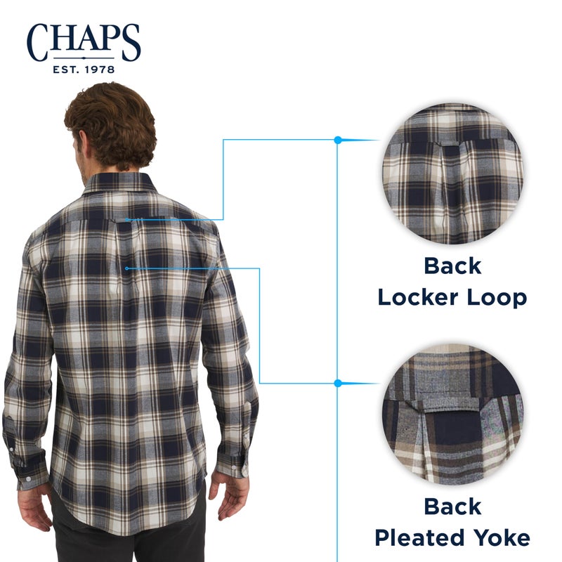 Chaps Men's Classic Fit Long Sleeve Button Down Stretch Poplin Casual Shirt, Chestnut, Large - Image 5
