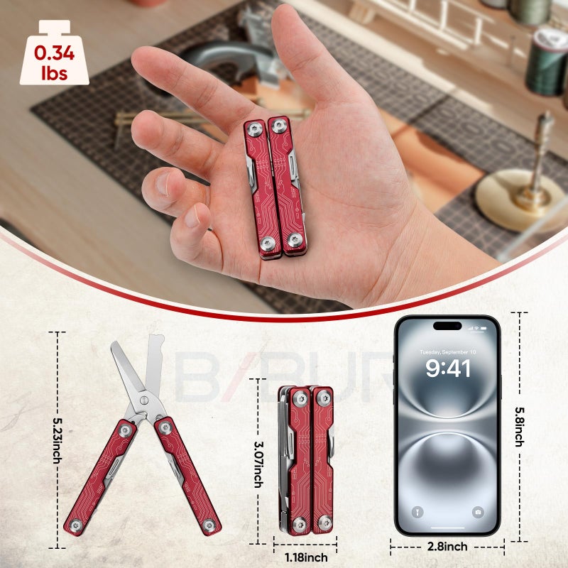 BIBURY Mini Keychain Multitool Scissors BI2061R, 9 in 1 Multitool EDC Scissors with Screwdriver, Bottle Opener, Pocket Knife, Spring -Mini Multi Tool for Outdoor, Daily Use, Gifts for Men and Women - Image 3