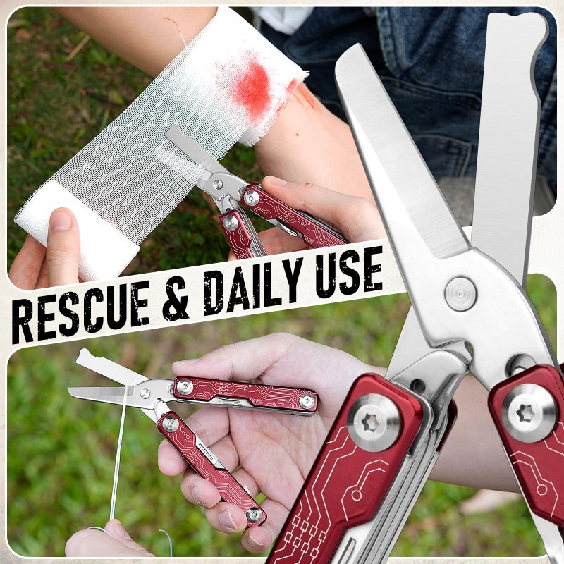 BIBURY Mini Keychain Multitool Scissors BI2061R, 9 in 1 Multitool EDC Scissors with Screwdriver, Bottle Opener, Pocket Knife, Spring -Mini Multi Tool for Outdoor, Daily Use, Gifts for Men and Women - Image 4