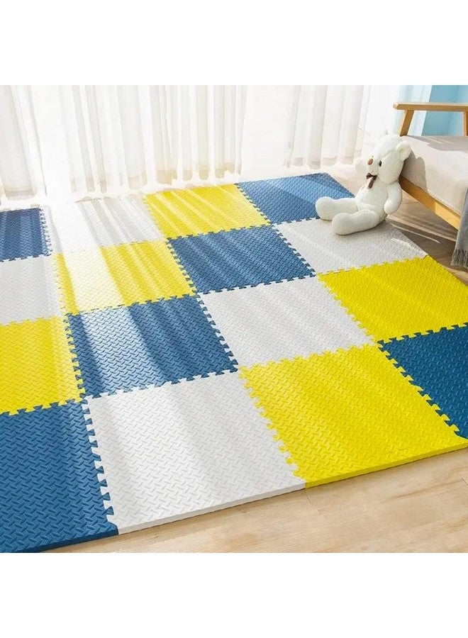 سيجناترون، ٦ بلاطات - ٢٤ قدمًا مربعًا، أرضيات ألغاز || سجادة لعب متشابكة للأطفال || سجادة متاجر || أرضيات منازل || سجادات لعب للأطفال || سمك ١٢ مم (أزرق - أصفر - أبيض) - Image 1