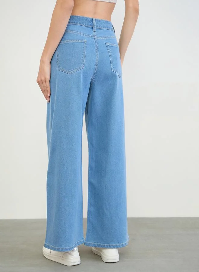 Styli Light Blue Women Wide Leg Basic Jeans for Women | Best Price UAE