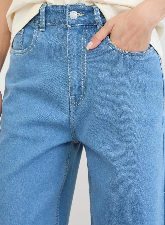 Styli Light Blue Women Wide Leg Basic Jeans for Women | Best Price UAE