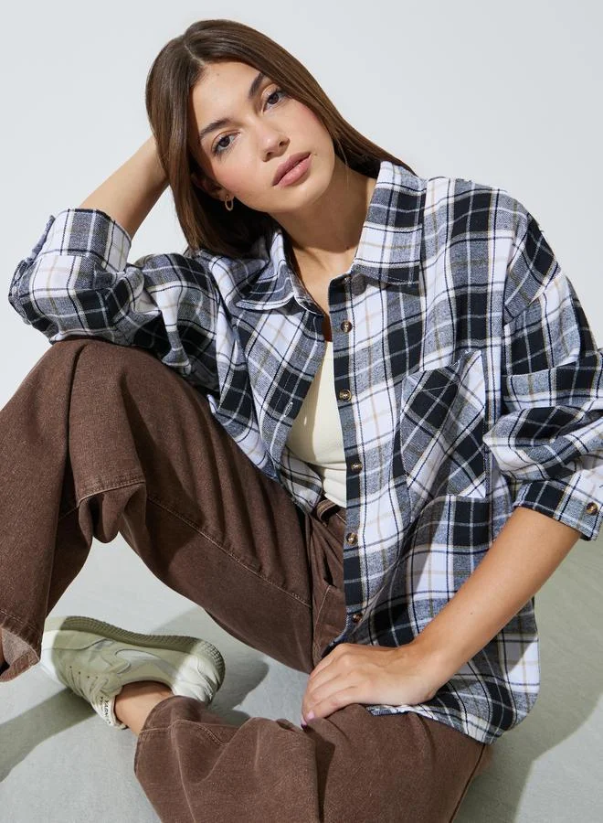 ستايلي Checked Long Sleeves Oversized Shirt