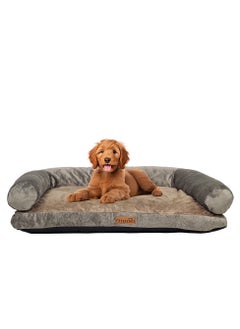 MAJIBAO Orthopedic dog bed sofa with U-shaped bolster, Machine washable cover, and nonskid bottom, Suitable for medium-sized pets, Soft and comfortable dog bed 65 cm L (Khaki)  - Image 1