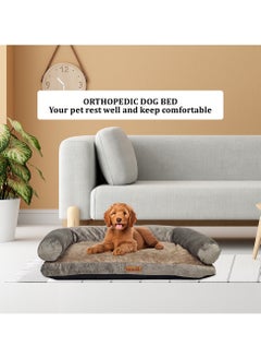 MAJIBAO Orthopedic dog bed sofa with U-shaped bolster, Machine washable cover, and nonskid bottom, Suitable for medium-sized pets, Soft and comfortable dog bed 65 cm L (Khaki)  - Image 5