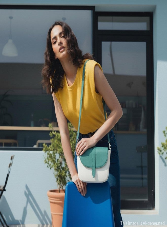 Fastrack RufflePlay green Sling | Faux-Leather Women’s Handbag | Textured Flap Sling with Button Closure & Adjustable Strap - Image 2