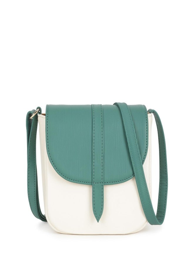 Fastrack RufflePlay green Sling | Faux-Leather Women’s Handbag | Textured Flap Sling with Button Closure & Adjustable Strap - Image 1