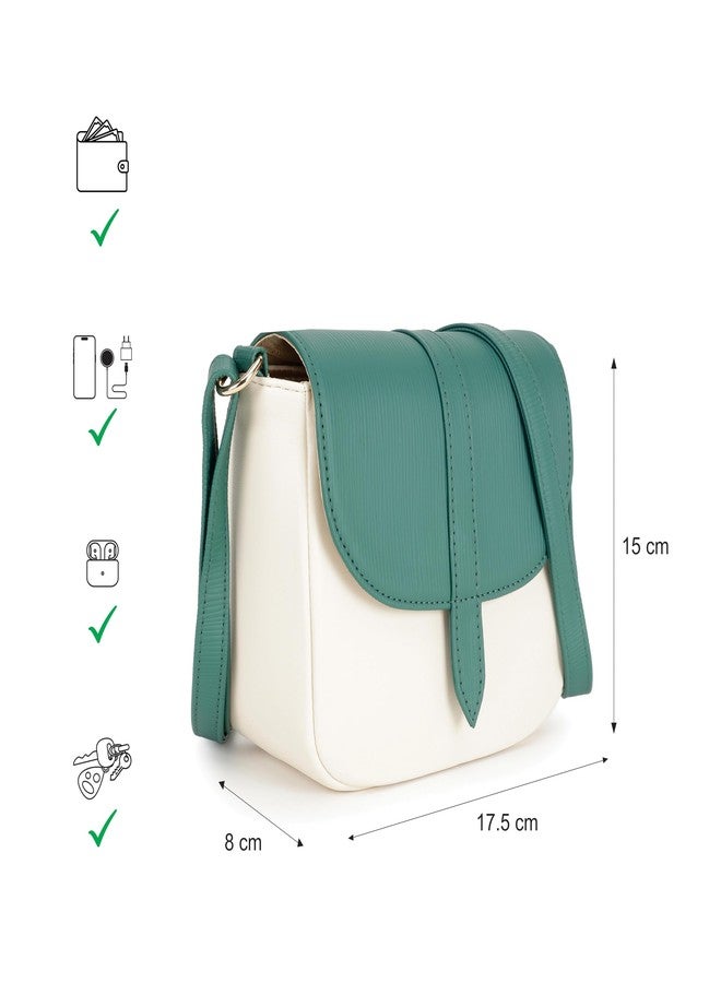 Fastrack RufflePlay green Sling | Faux-Leather Women’s Handbag | Textured Flap Sling with Button Closure & Adjustable Strap - Image 5