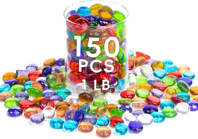 Meschett 1 LB Mix Color Glass Beads, Mini Flat Glass Marbles for Vase Fillers, Floral Bottom Mancala Gems Pebbles Fish Tank Rocks for Table Scatter Aquarium,Home Decorative Art Craft Supplies(0.5"~0.7") - Image 1