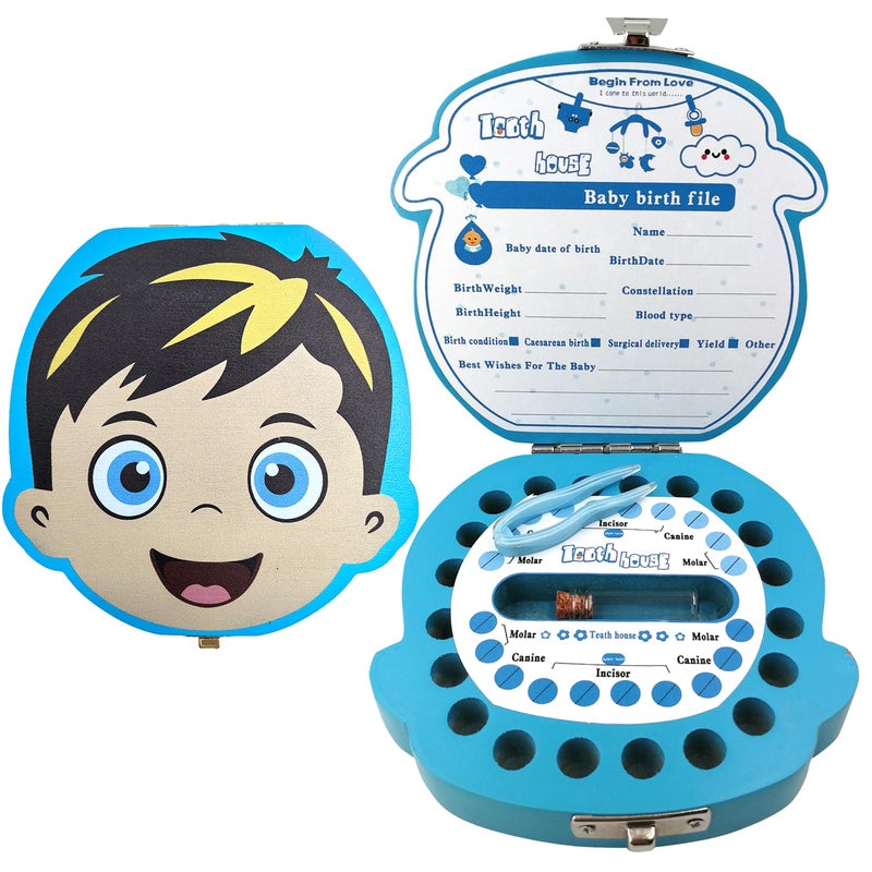 PAMBO Baby Tooth Fairy Box First Tooth Keepsake Box for Kids Wooden Tooth Holder Storage Gift Box for Boys
