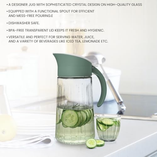 Treo by Milton Borosilicate Aura Lemon Glass Set with Jug, (6 Glasses - 290 ml Each, Jug - 1300 ml), Set of 7, Transparent | Microwave Safe | Odour Free | Scratch Resistance - Image 4