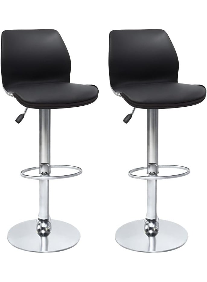 مالتي هوم فيرنيتشر طقم كراسي بار من قطعتين من Multi Home، لون أسود، بقاعدة فولاذية | كرسي بار قابل لتعديل الارتفاع | كرسي بار من جلد البولي يوريثان لمطبخ الجزيرة أو طاولة البار، مزود بمسند قدم مريح وقابل للدوران 360 درجة. - Image 1