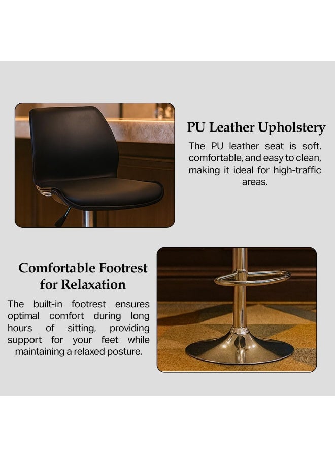 مالتي هوم فيرنيتشر طقم كراسي بار من قطعتين من Multi Home، لون أسود، بقاعدة فولاذية | كرسي بار قابل لتعديل الارتفاع | كرسي بار من جلد البولي يوريثان لمطبخ الجزيرة أو طاولة البار، مزود بمسند قدم مريح وقابل للدوران 360 درجة. - Image 5