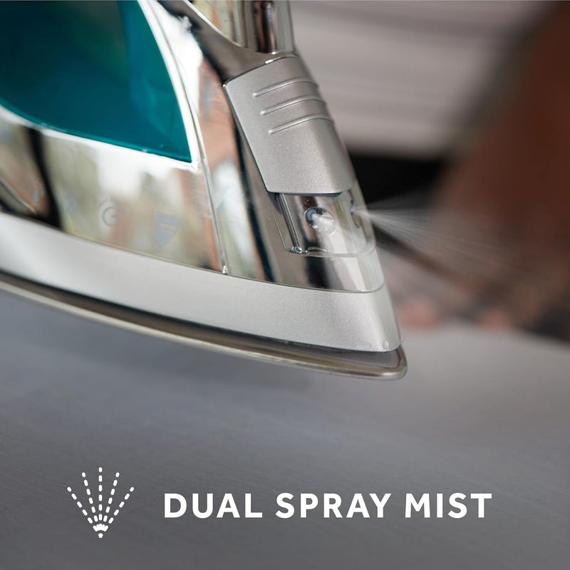 Sunbeam Turbo Steam Iron 1400W Quick Heat Stainless Steel Soleplate Shot of Steam Horizontal and Vertical 3 Way Auto Off 240ml Water Tank White Teal - Image 5