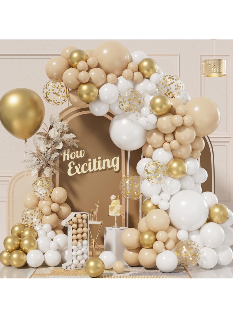 الذهب الأبيض بالون اكليلا من الزهور مجموعة ، 111 قطعة من الرمال البيضاء بالون الذهب اكليلا من الزهور مجموعة القوس ، بالون عارية مع الذهب الخردة بالون ، عيد ميلاد الحزب الديكور ، دش الطفل ، بوهيميا عرس الذكرى - Image 1