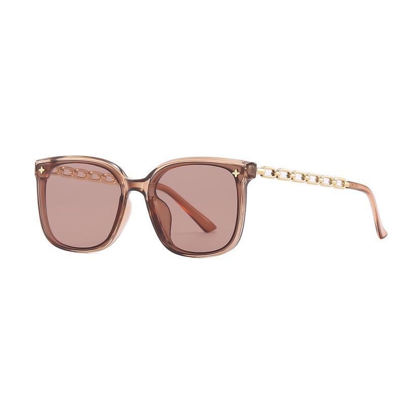 Generic Sunglasses Womens Retro Box High-end Sense Womens Internet-famous Glasses Big Face Slimming UV-resistant Sunglasses for Men Champagne tea