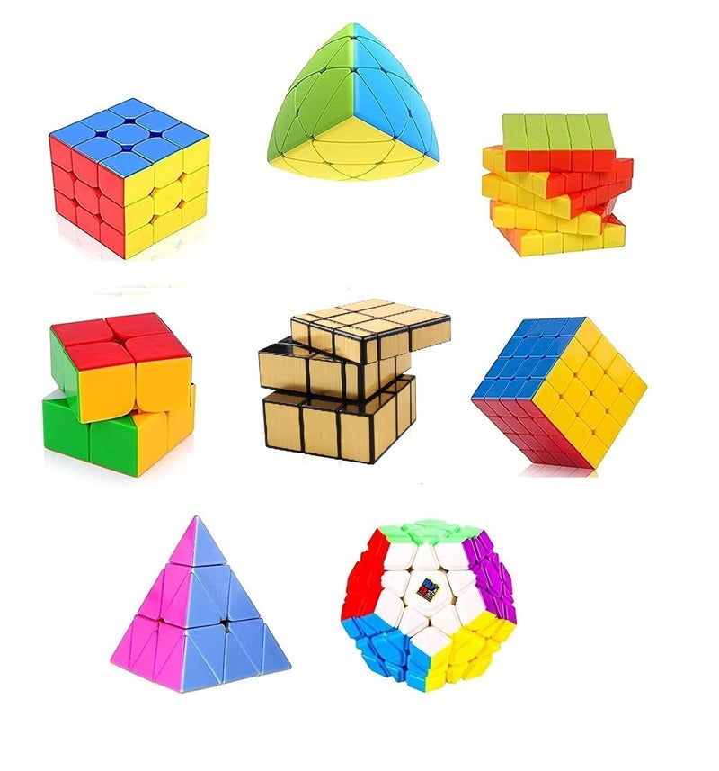 AUTHFORT New Speed 2X2 3x3 4x4 5x5 and Mirror Gold Pyraminx Pyramid Triangle, Megaminx, Cube Set Puzzle Cubes Combo (Pack of 8 Cube) - Image 4