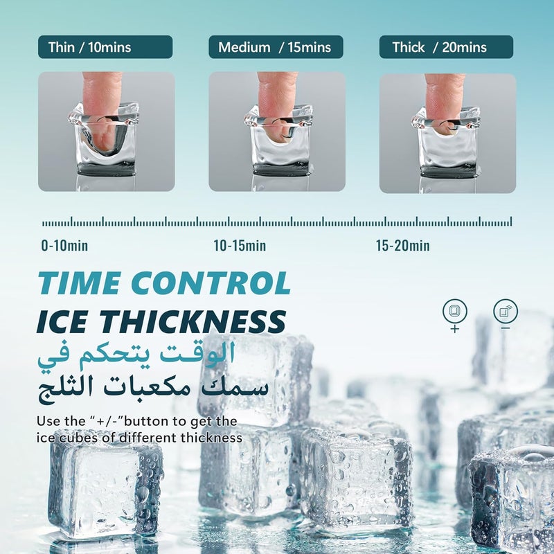 EUHOMY Ice Cube Maker Machine Countertop 24 Cubes in 13 Mins 20Kg/Day 2 Ways to Add Water Ice Size Selection Self-Cleaning Ice Maker Machine with Ice Scoop & Basket for Home/Kitchen/Party/Office - Image 3