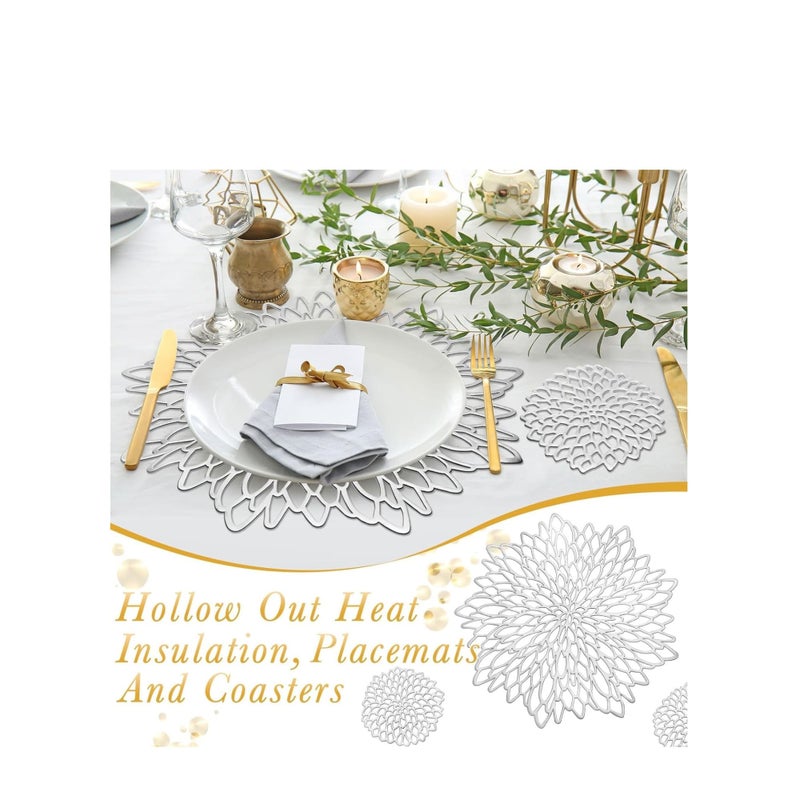 SOLARAE Round Placemats Set of 6 for Dinner Table Hollow-Out Vinyl Place Mats Round Placemats Laminated Plastic Morden Dining Table Decoration for Kitchen Table Decor (Silver) - Image 4