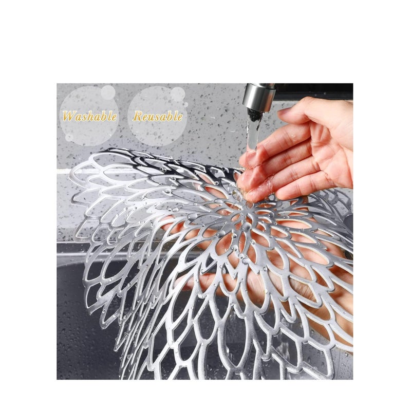 SOLARAE Round Placemats Set of 6 for Dinner Table Hollow-Out Vinyl Place Mats Round Placemats Laminated Plastic Morden Dining Table Decoration for Kitchen Table Decor (Silver) - Image 3