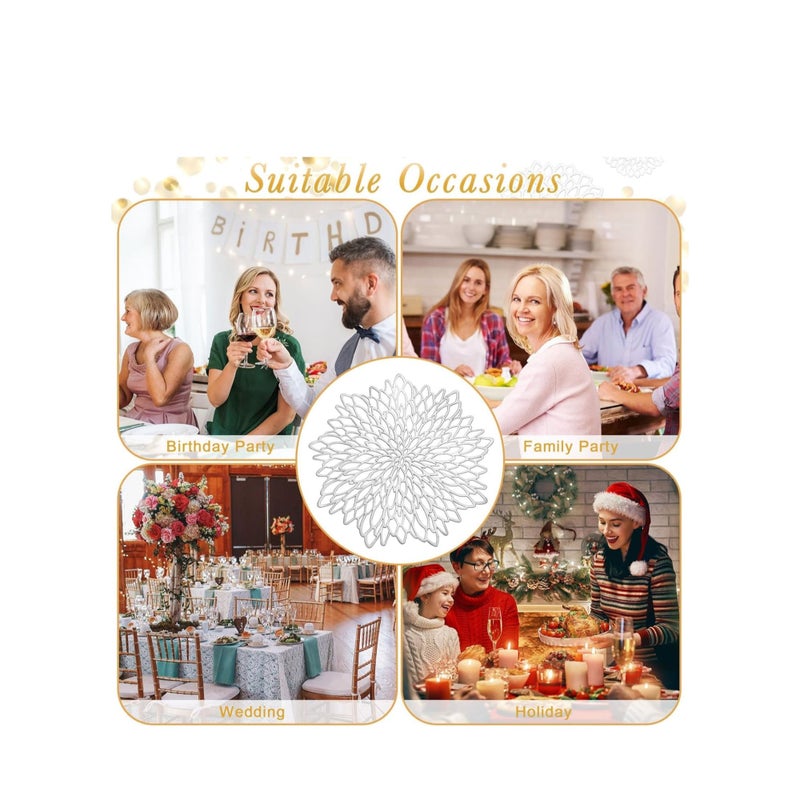 SOLARAE Round Placemats Set of 6 for Dinner Table Hollow-Out Vinyl Place Mats Round Placemats Laminated Plastic Morden Dining Table Decoration for Kitchen Table Decor (Silver) - Image 5