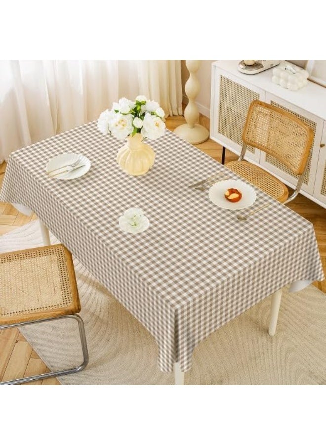 UKR Waterproof PVC Tablecloth for Dining Table Rectangle Table Cover Wipe Clean Vinyl Durable (Brown Checkered, 140x220 cm)