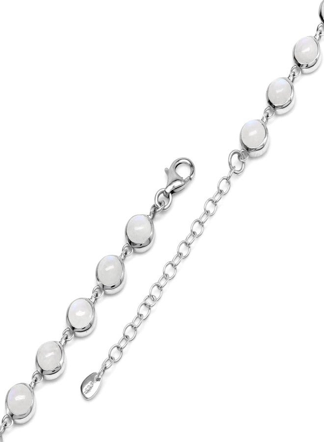 Silvershake Natural Round 6 mm Rainbow Moonstone 925 Sterling Silver Link Bracelet 6.75 to 8.75 Inch Adjustable - Image 5