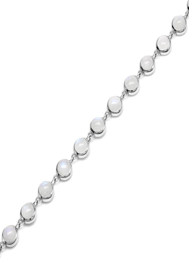 Silvershake Natural Round 6 mm Rainbow Moonstone 925 Sterling Silver Link Bracelet 6.75 to 8.75 Inch Adjustable - Image 4