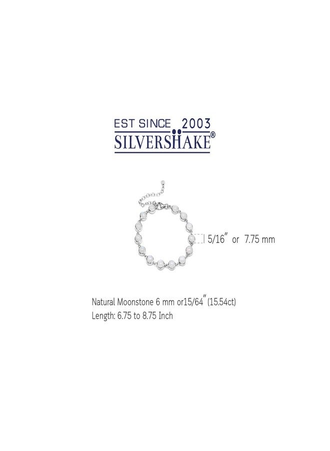Silvershake Natural Round 6 mm Rainbow Moonstone 925 Sterling Silver Link Bracelet 6.75 to 8.75 Inch Adjustable - Image 3