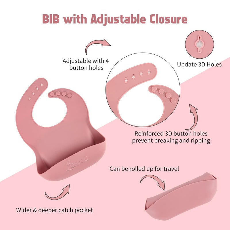 RASOFAB Zwerlin Baby Feeding Set for Toddlers – Baby Led Weaning Utensils with Silicone Bib, Suction Plate, Bowl, Spoon, Fork, Sippy Cup – Food Grade BPA Free, Dishwasher Safe Feeding Supplies for Babies - Image 3