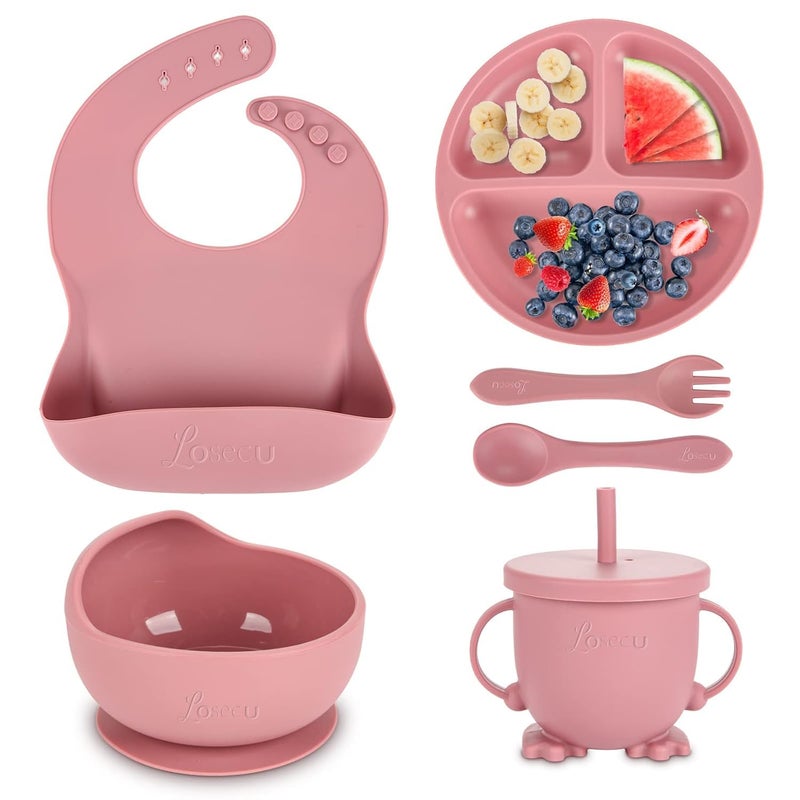 RASOFAB Zwerlin Baby Feeding Set for Toddlers – Baby Led Weaning Utensils with Silicone Bib, Suction Plate, Bowl, Spoon, Fork, Sippy Cup – Food Grade BPA Free, Dishwasher Safe Feeding Supplies for Babies - Image 1