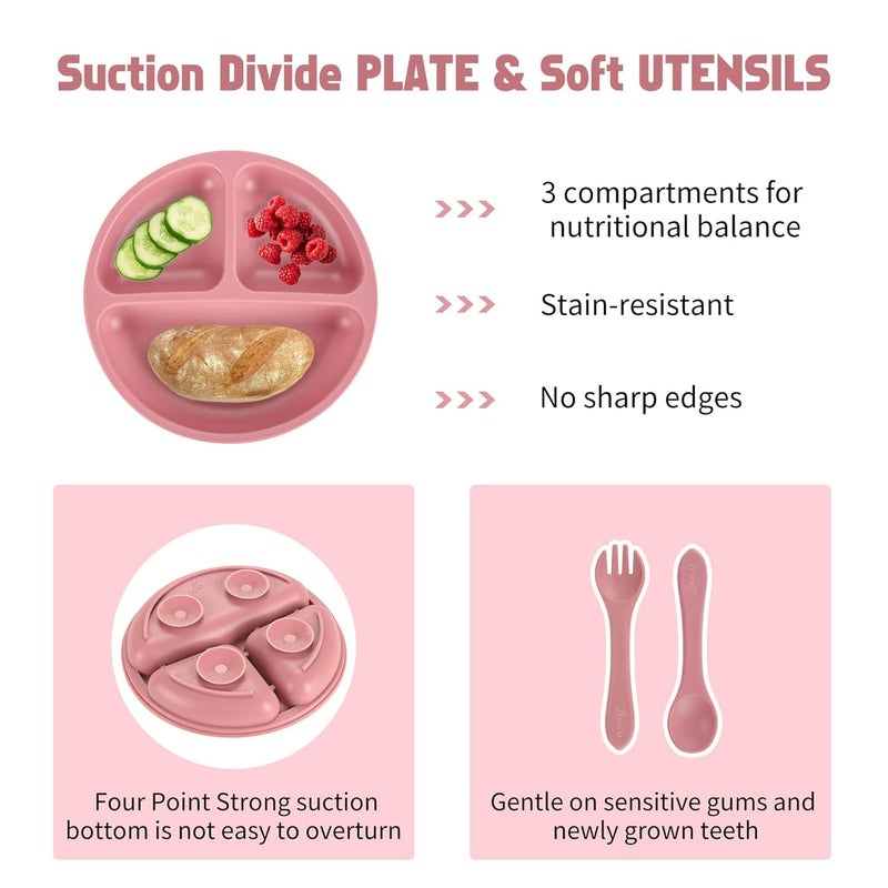 RASOFAB Zwerlin Baby Feeding Set for Toddlers – Baby Led Weaning Utensils with Silicone Bib, Suction Plate, Bowl, Spoon, Fork, Sippy Cup – Food Grade BPA Free, Dishwasher Safe Feeding Supplies for Babies - Image 5