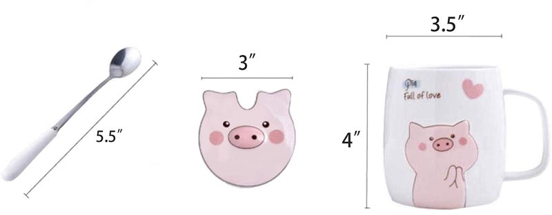 123Arts Ceramic Pig Coffee Mug Water Tea Cup With Lid Spoon - Image 2