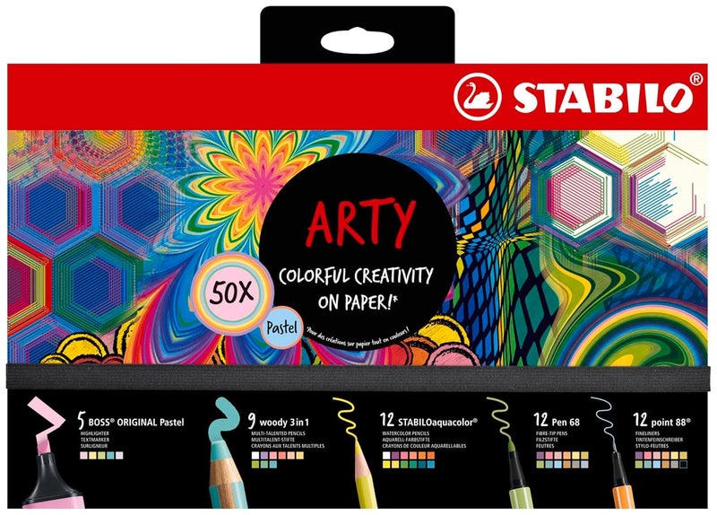 STABILO Art Creative Set Pastel Pack of 50 Highlighters MultiTalent Pens Watercolour Colouring Pencils Fineliner Premium Felt Tip Pens - Image 2