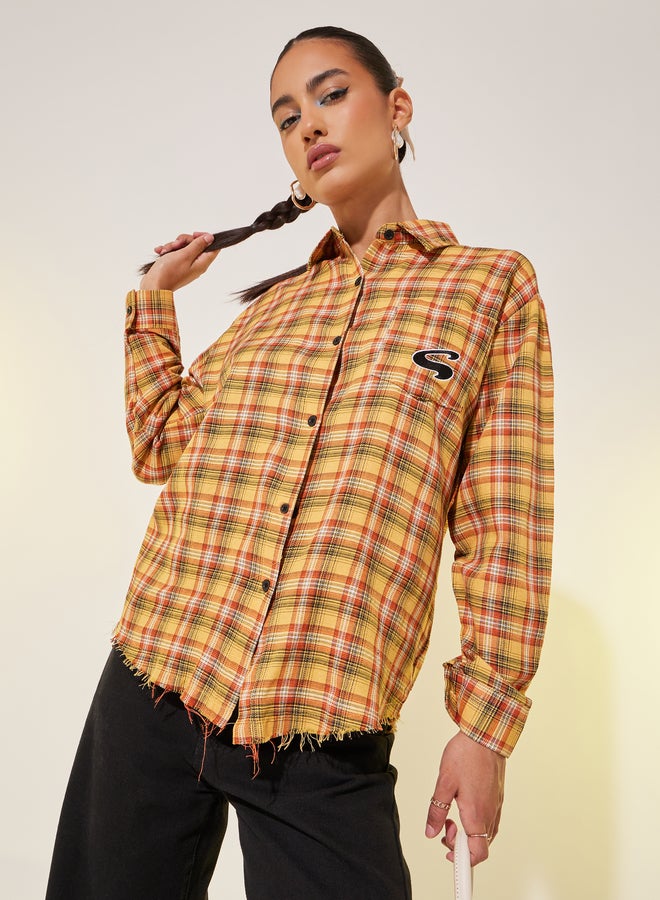 Take Two Checked Print Oversized Spread Collar Shirt  - Image 1