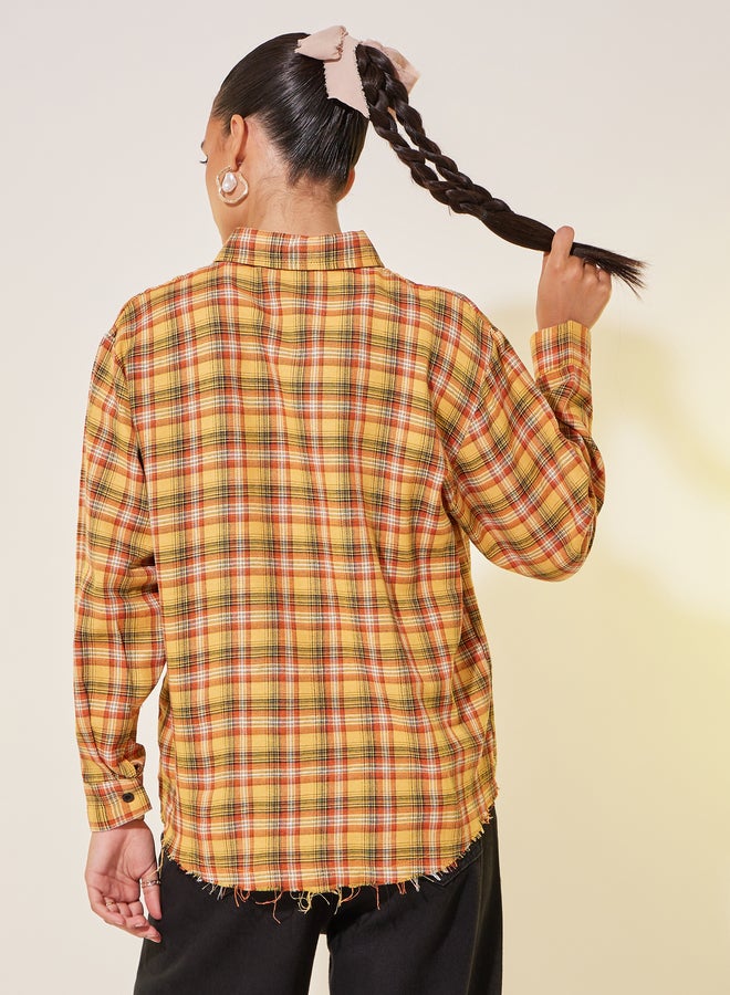 Take Two Checked Print Oversized Spread Collar Shirt  - Image 4