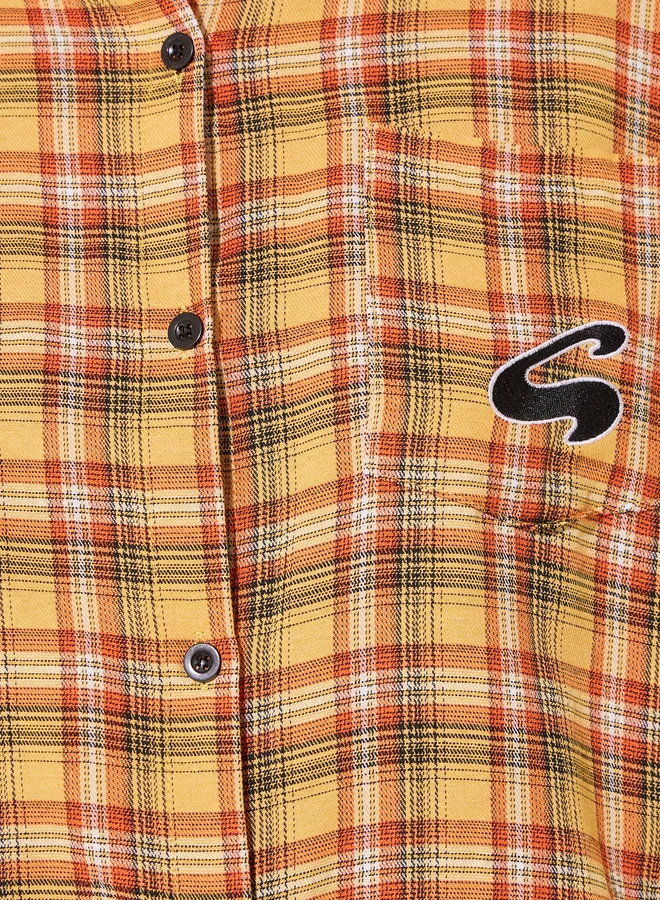 Take Two Checked Print Oversized Spread Collar Shirt